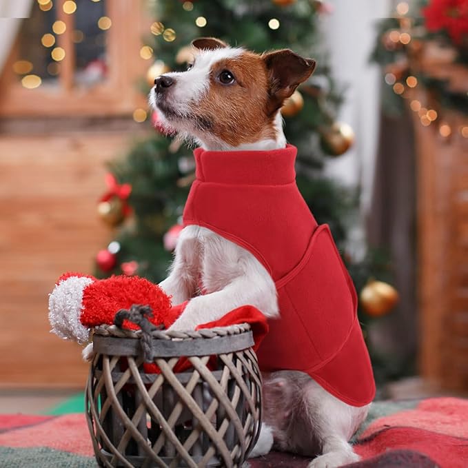Queenmore Large Dog Sweater, Soft Fleece Vest Pullover Jacket With Leash Hole, Warm Winter Clothes for Cold Weather, Dachshund Sweater for Large Dogs Cats Boy or Girl (Red, L)