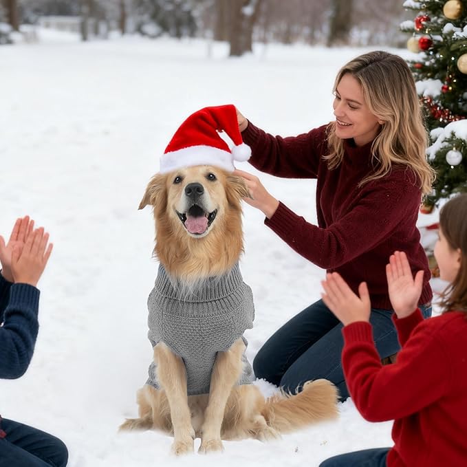 Mihachi Turtleneck Dog Sweater - Winter Coat Apparel Classic Cable Knit Clothes with Leash Hole for Cold Weather, Ideal Gift for Pet in New Year Grey SM
