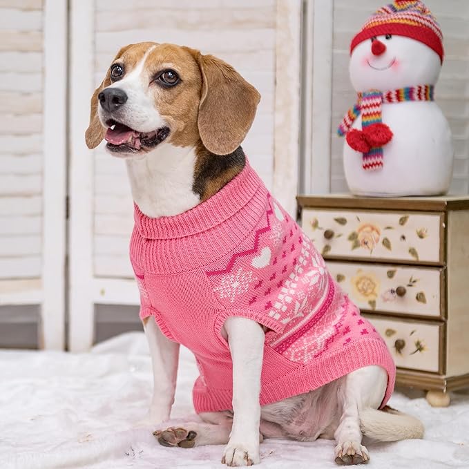SCENEREAL Dog Sweaters for Small Dogs - Soft, Warm Turtleneck Small Dog Sweater, Ugly Knit Dog Christmas Outfits for Dachshund, Chihuahua, Pug, Yorkie,Winter Pet Clothes Male Female,Pink