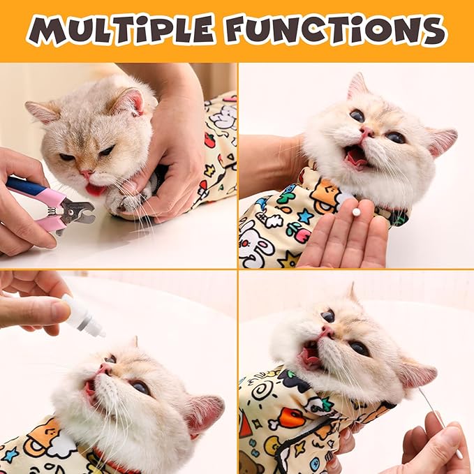 Cat Grooming Wrap, Self-Adherent Soft Cat Blanket to Wrap, Nail Clipping, Anti-Bite, Anti-Scratch, Anti-Escape Calming Wrap (Christmas, 6-10 lbs)