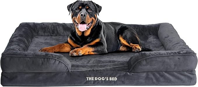 The Dog’s Bed, Orthopedic Standard Foam Waterproof Dog Bed with Standard Support, XXL Grey Plush, Waterproof, Supportive Dog Bed with Replaceable Covers, Veterinary Approved