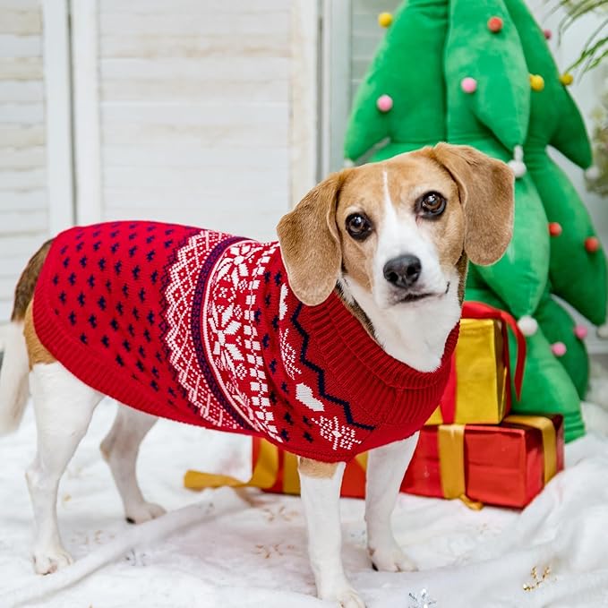 SCENEREAL Dog Sweaters for Large Medium Small Dogs, Soft, Warm Turtleneck Puppy Clothes Sweatshirt, Knitted Ugly Dog Christmas Outfits, Argyle Xmas Pet Cold Weather Coat for Girls Boys