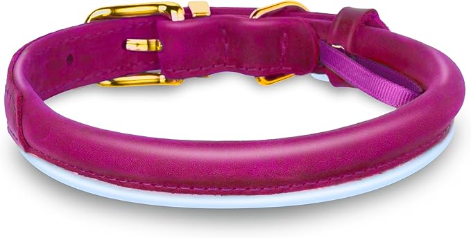 OOPSDOGGY Reflective Rolled Leather Dog Collar Adjustable Soft Padded Pet Collar for Small Medium Large Breed Dogs (Pink, XL, 17"-21")