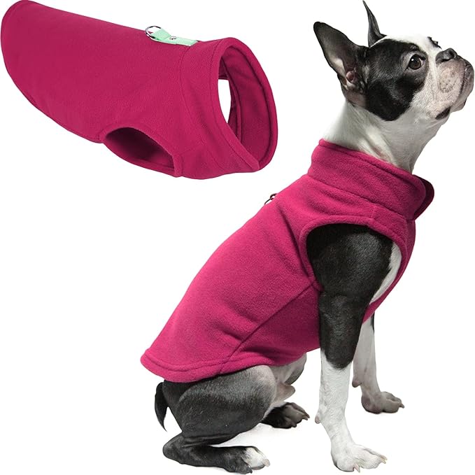 Gooby Fleece Vest Dog Sweater - Fuchsia, Medium - Warm Pullover Fleece Dog Jacket with O-Ring Leash for Small to Medium Dogs