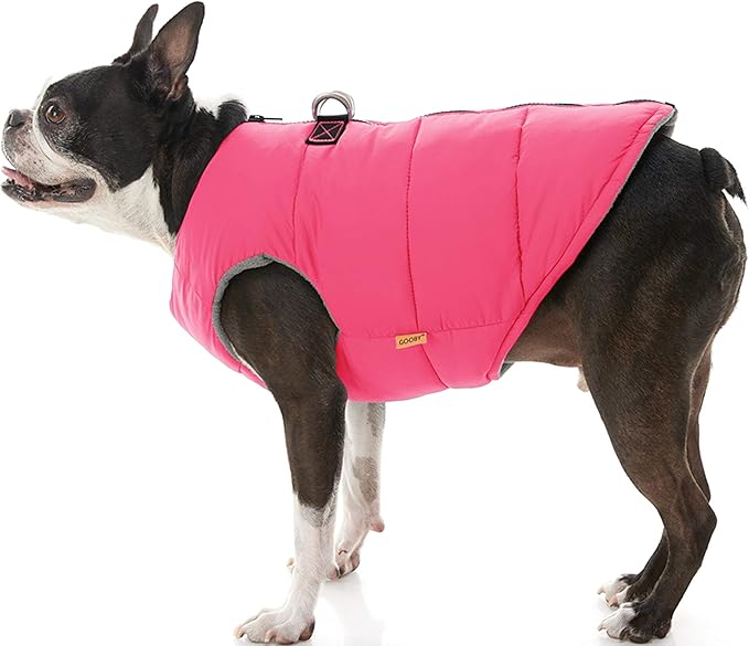 Gooby Padded Vest Dog Jacket - Solid Pink, Medium - Warm Zip Up Vest Fleece Jacket with Dual D Ring Leash Water Resistant for Small to Medium Dogs