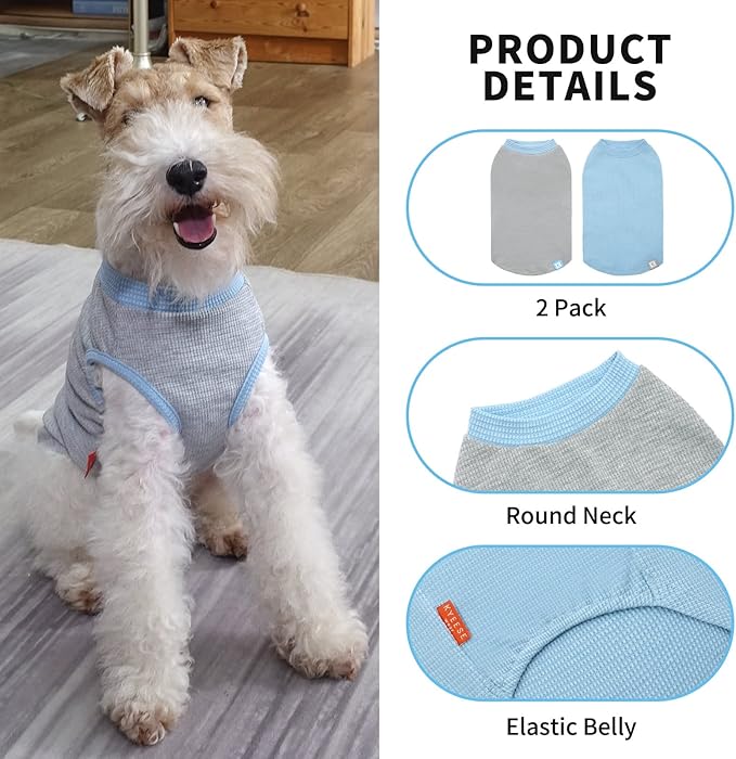 KYEESE 2Pack Dog T Shirts Waffle Stretchy T-Shirts Lightweight Tank Top Sleeveless Vest Breathable Pet Apparel, XX-Large, Blue+Grey