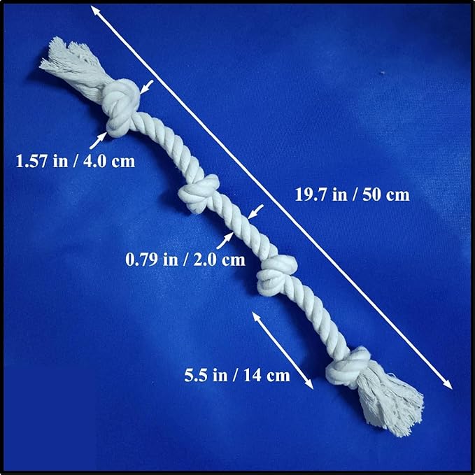 2-Pack White Dog Rope Toys for Aggressive Chewers – 20” Durable 4-Knot Tug Toy for Medium & Large Dogs – Safe, Indoor & Outdoor, Washable Cotton Chew Toy for Dental Health