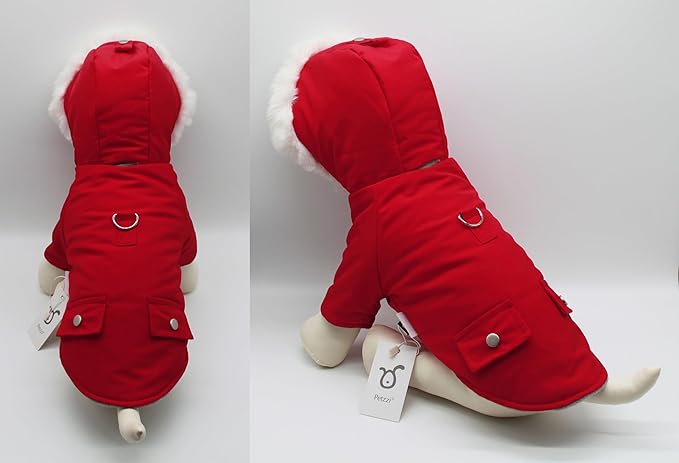Pet Warm Dog Coat for Winter Cold Weather Clothes Hooded Dog Jacket Small Puppies Medium Large Dog Cat Clothes Insulated Padded Snow Parka (Red, Large)