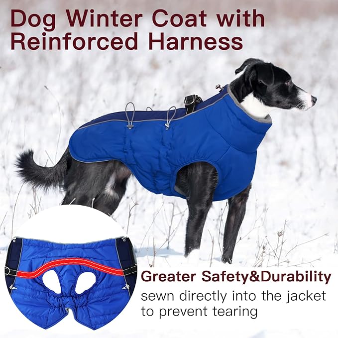 Dog Coat Winter Warm Dog Jackets for Large Dogs Reflective Snowsuit with Harness Fleece Dogs Snow Jacket Waterproof Pet Clothes for Cold Weather