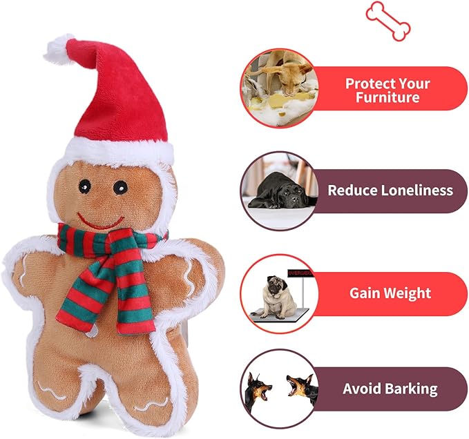 DODODOLA Squeaky Dog Toys Christmas Dog Toys with Crinkle Paper Cute Stuffed Gingerbread Man Gift Dog Plush Toys Chew Toys for Small, Medium, Large Dogs Breed