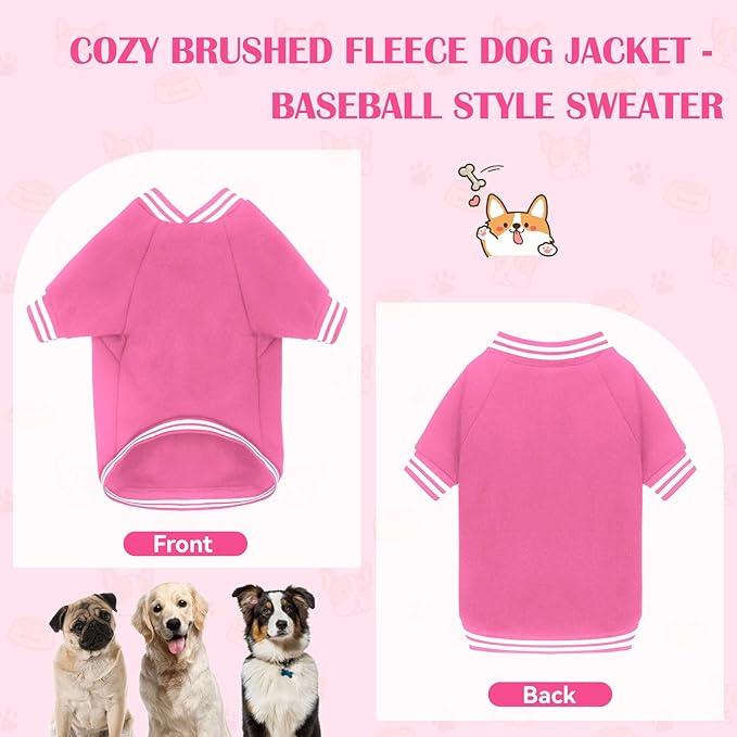 Dog Sweater Brushed Fleece Baseball Jacket Soft Warm Pet Sweatshirt Dog Sweaters for Small Dogs Puppy Sweater Boy Girl Pet(Pink-XS)