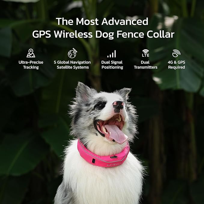 SATELLAI Dog Wireless Fences, Gray The Most Advanced GPS Dog Collar with AI Analysis, Precise Positioning, 5-Day Battery, and IP68 Waterproof, Flexible Virtual Fencing for Medium & Large Dogs
