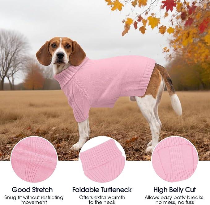 IECOii XXXL Dog Sweater,Warm Dog Sweaters for Extra Large Dogs Girl Boy,Stretchy & Cozy,Turtleneck Knitted Pullover for Pet Wear On Holiday,Easy On Doggy Sweatshirt for Labrador (Pink,XXXL)