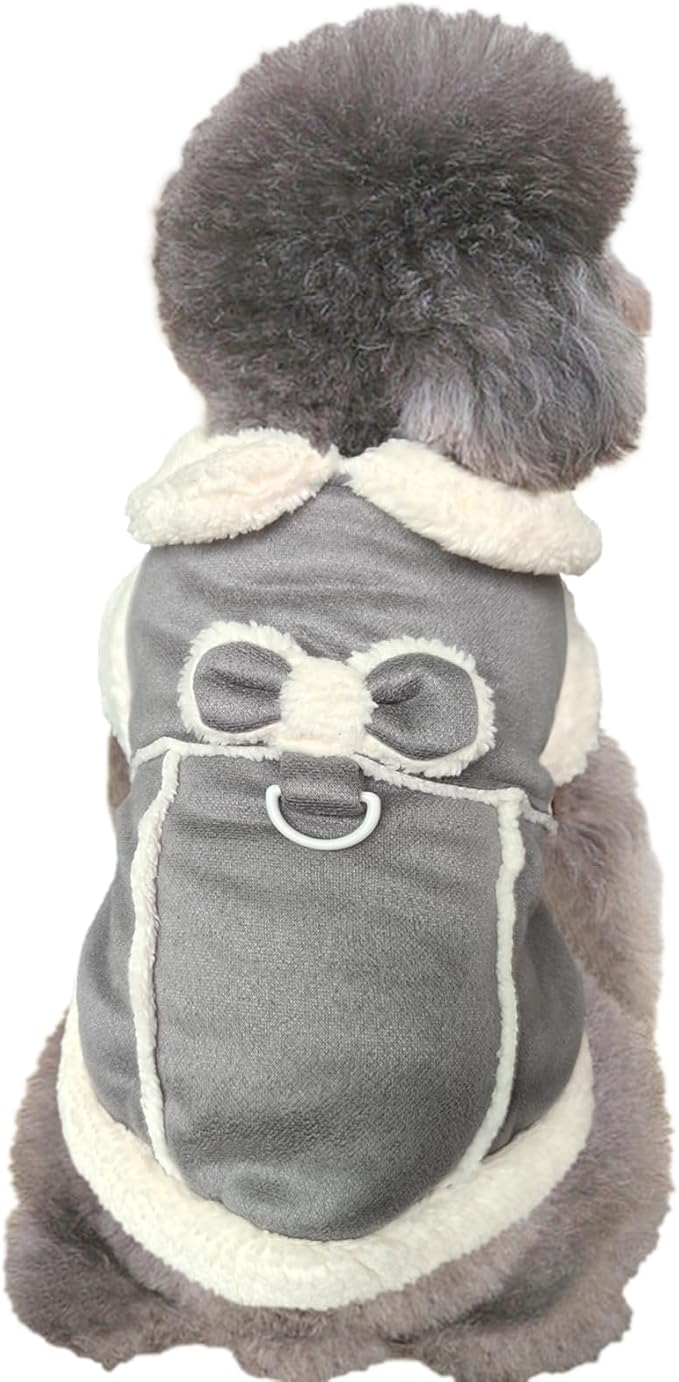 Jecikelon Bowtie Dog Cold Weather Coat Fleece Lining Warm Pet Puppy Turtleneck Dogs Winter Clothes for Small Dogs with D-Ring (Gray, X-Large)