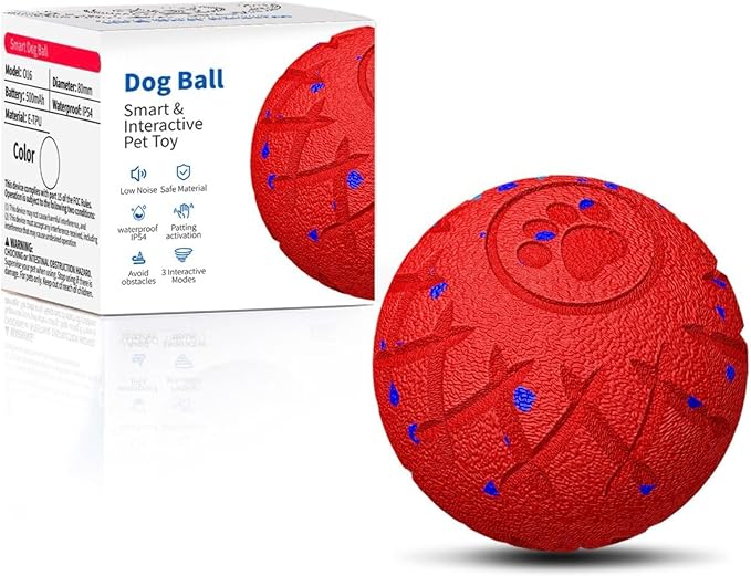 Smart Interactive Dog Toy, Automatic Moving, Bouncing and Stimulation, Silent Foam Material, IP54 Waterproof Rating, Active Rolling,Dog Ball for Medium and Large Dogs,Dog Birthday (Red)
