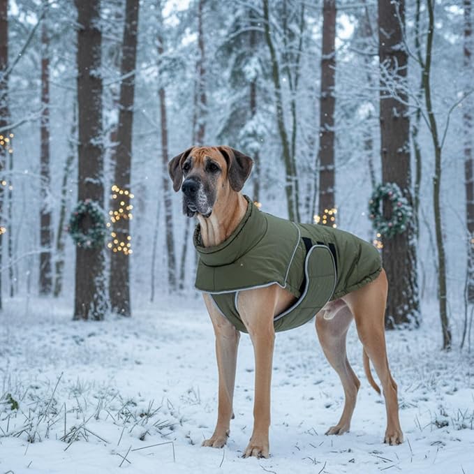 ASENKU Extra Warm Dog Coat - Winter Jacket with Fleece, Reflective Adjustable for Medium Dogs, Dachshund Clothes (Green, M)