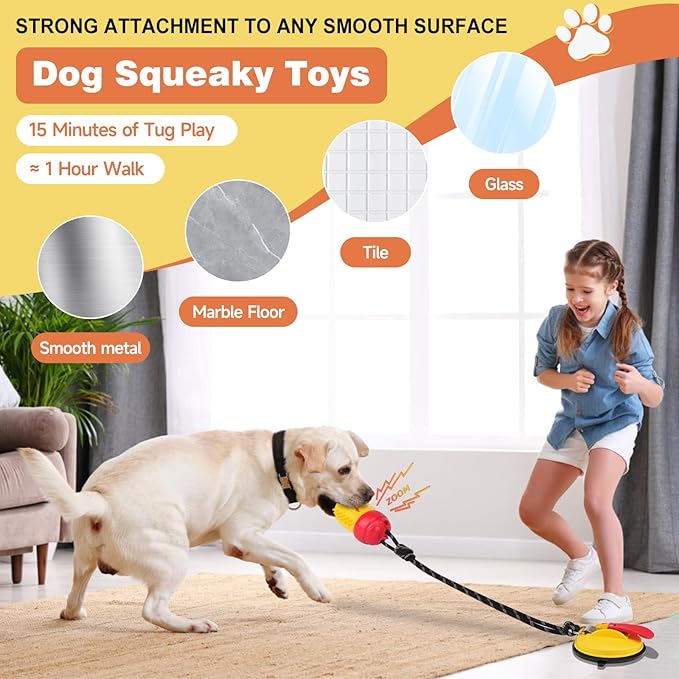 Interactive Dog Toys Tug of War,Dog Puzzle Toy Squeaky for Medium Small Breed Mental Stimulation,Indestructible Food Dispensing Dog Toy to Keep Busy,Red Yellow