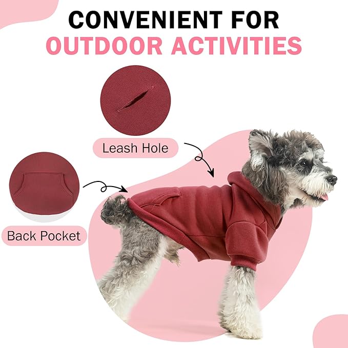 SCENEREAL Dog Hoodie Sweaters for Small Medium Large Size Dogs, Fleece Dog Sweatshirt with Hat and Pocket,Soft Cold Winter All Weather Dog Clothes for S to XL Sized Dogs, Burgundy M