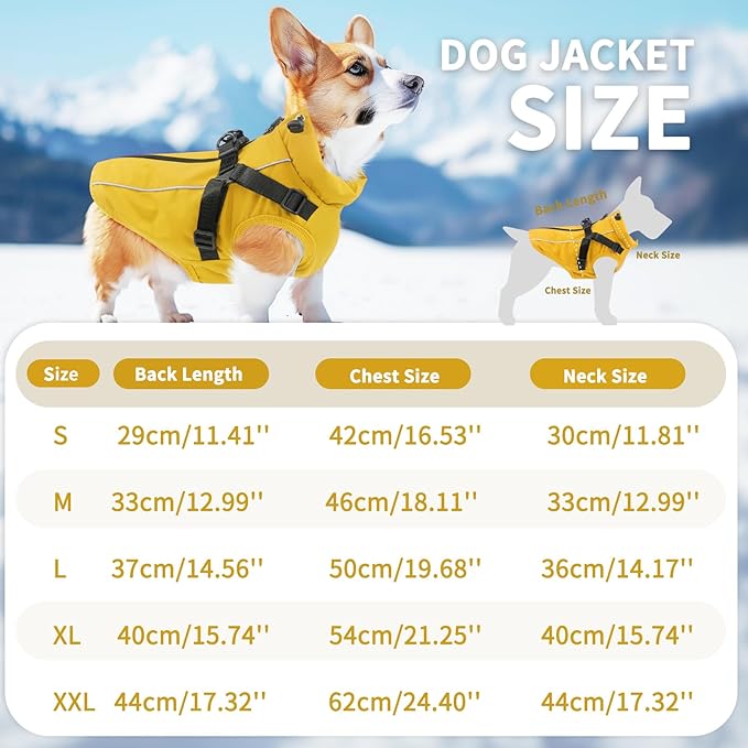 Dog Winter Coat Reflective Water-Resistant Jacket, Fleece Lined Windproof Puppy Coat with Back Zipper & D-Ring, Cold Weather Dog Coats for Small Medium Large Dogs (M, Orange)
