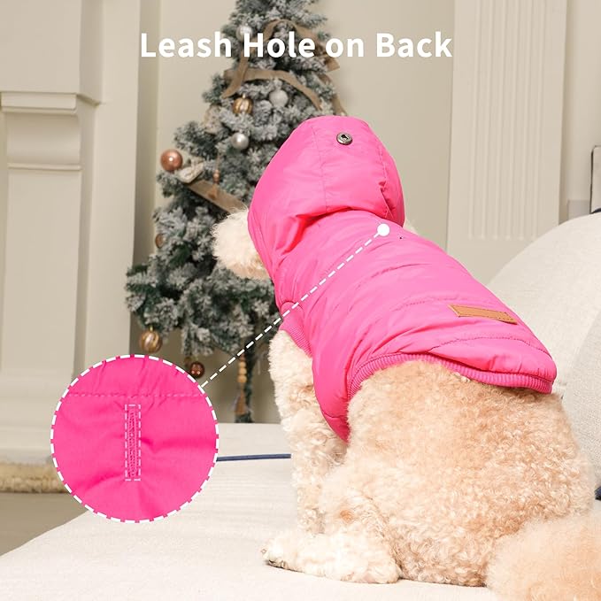 Fleece Lining Extra Warm Dog Hoodie in Winter for Medium Dogs Jacket Pet Coats with Hooded Pink L