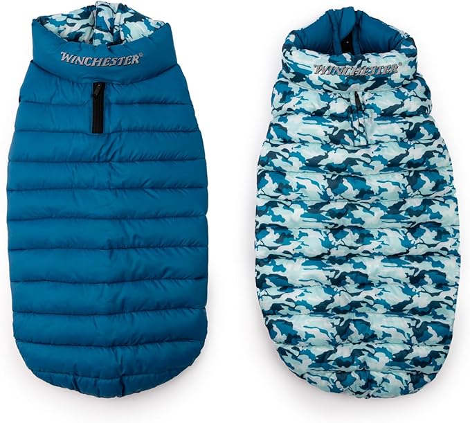 Winchester Pet Premium Reversible Dog Puffer Vest, Blue, Medium