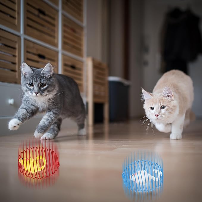 Jecery 5 Pcs Halloween Cat Spring Balls Toys Stretchable Rolling Balls Colorful Playful Coils Interactive Spring Action Toy Caged Rats for Kitten Cat Pet Supplies(Mouse,Multicolor,5 Pcs)