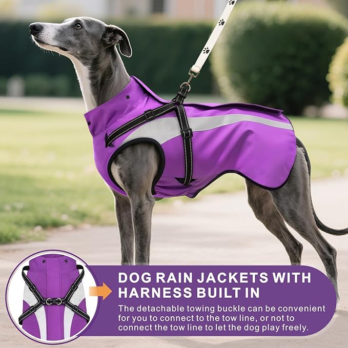 Mosucoirl Dog Raincoat Waterproof Raincoats for Dog Reflective Dogs Rain Jackets with Hood Hoodie Pet Rain Poncho Coat for Small Medium Large Dogs Puppies S-XXL (Purple, XL)