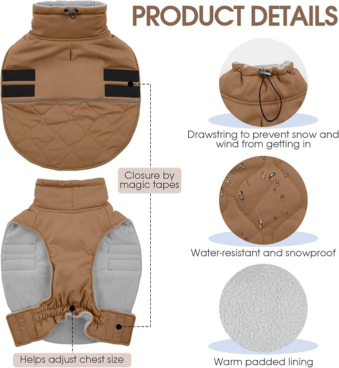 FUAMEY Winter Warm Fleece Turtleneck Dog Jacket, Thick Waterproof Windproof Coats, Dog Snowsuit Vest for Small Medium Large Dogs Pet Clothes