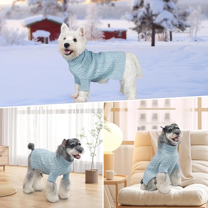 KYEESE Dog Sweater Comfy Dogs Clothes Stretchy Small Pet Sweater, Turtleneck Dog Sweater for Small Dogs Soft Pet Knitwear Pet Coats with Long Sleeve for Cold Weather, Blue, Large