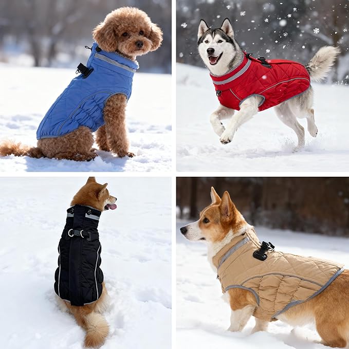 Dog Coat, Warm Dog Winter Coat for Small Dogs, Waterproof Jacket with Harness Built in, Reflective Turtleneck Cold Weather Coats with Zipper,Pet Fleece Vest Snow Jacket, Red XS