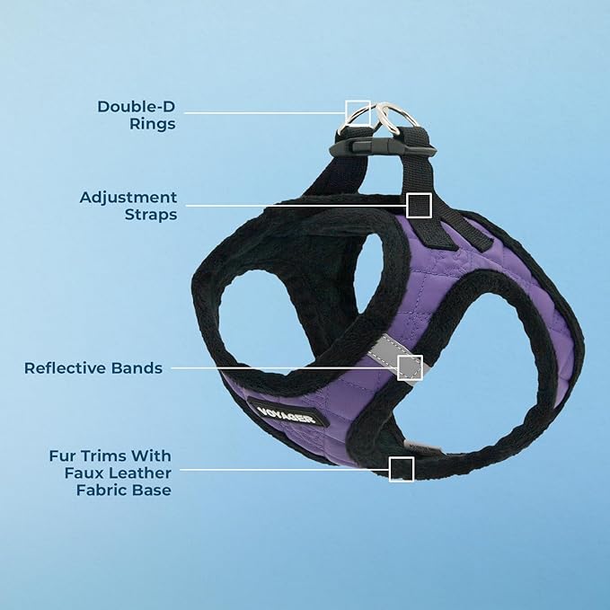 Best Pet Supplies - All Weather Mesh / Plush, Reflective, No Pull Harness for Small, Medium Dogs, Cats - Secure with Hook & Loop Fastener, Buckle, Double D-Rings - Purple Faux Leather, M