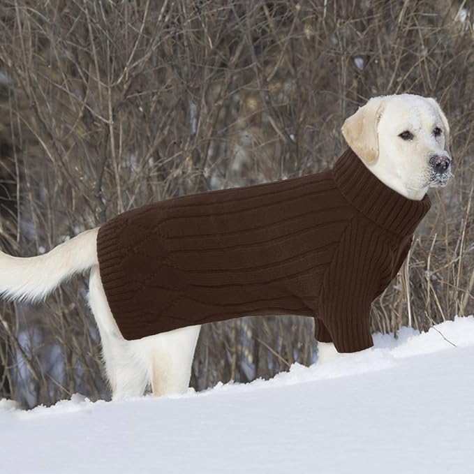 Large Breed Dog Sweaters, Warm Winter Fall Dog Sweaters for Dog Girls Boys, Turtleneck Dog Knitwear, Doggie Christmas Sweater, Pet Sweatshirt Clothes Outfit Knit St. Bernard (Brown XXXXXL)