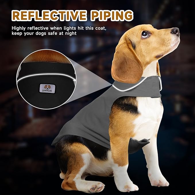 Fleece Dog Coat Pet Jacket Reflective for Cold Weather for Extra Large to Small Pets(Grey,L)