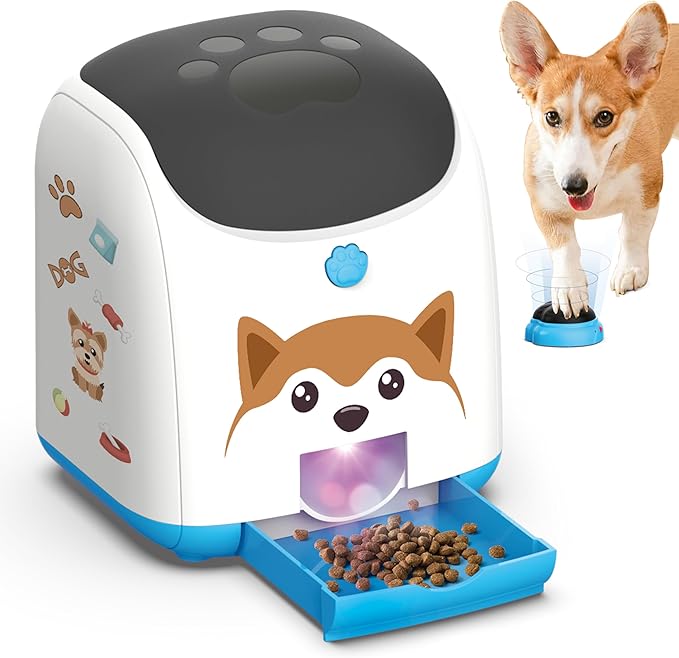 Dog Puzzle Feeder Toy, Automatic Dogs Treat Dispenser,Interactive IQ Training, Dog Slow Feeder,Remote Button Treat Dispenser,All Breeds,Large Capacity with Light (Blue)
