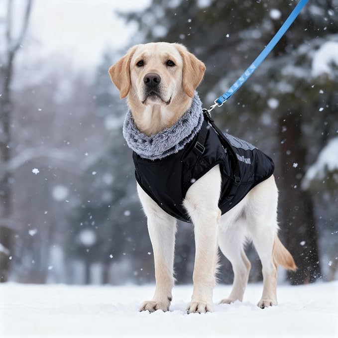 Dog Coat for Medium Large Dogs,Waterproof Reflective Dog Winter Jacket with Harness, Fleece Snowsuit,Warm Pet Winter Coat(Reflective white-5XL)
