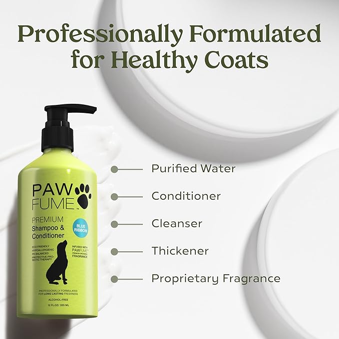 PAWFUME Dog Shampoo and Conditioner, Blue Ribbon, 1-Pack – Nourish & Detangle for a Silky Soft Coat – Probiotic, Deep-Cleaning, pH-Balanced Formula – Puppy Shampoo and Conditioner for All Breeds