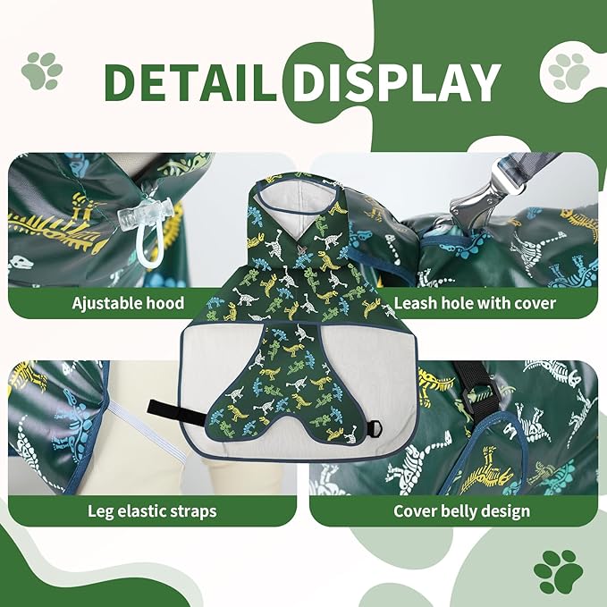 Dog Raincoat, Waterproof Windproof Dog Rain Jacket with Hood, Rain Coat with Leash Hole, Adjustable Raincoat Poncho for Small Medium Large Dogs Outdoor (Green, X-Large)