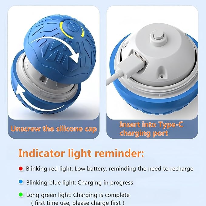 Interactive Dog Ball, Activated Automatic Rolling Ball for Dog, Self Moving Vibrating Smart Jumping Automatic Moving Bouncing and Rotating Balls for Pets (Blue)