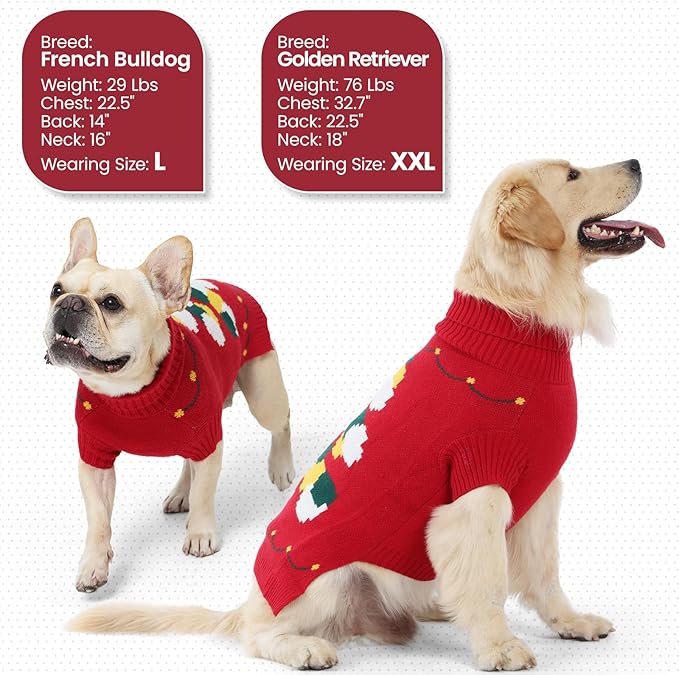 BRKURLEG Christmas Dog Sweaters for Cold Weather, Warm Turtleneck Sweaters for Small Dogs, Xmas New Year Pullover Knitted Sweatshirt for Cats, Dachshund, Poodle, Shih Tzu (Red, S)