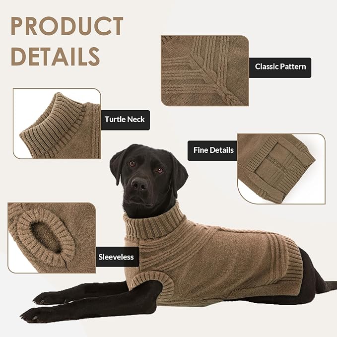 Dog Sweaters for Small Dogs Male Female Pet Knitwear Classic Puppy Warm Pullover Turtleneck Cold Weather Clothes for Chihuahua(Brown, XS)