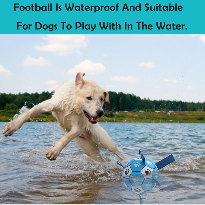 Durable Rope Tug Soccer Ball Dog Toy - Water Floating, for Small Medium Dogs (Blue, 8 Inch)