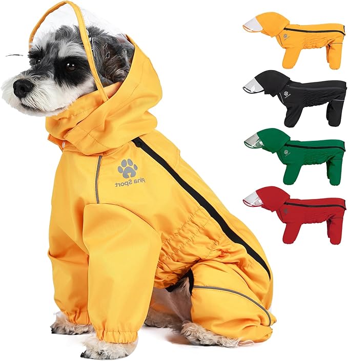 PINA Dog Raincoat - Waterproof Dog Jacket with Hood, Lightweight with Leash Hole, Poncho with Reflective Strap and Pocket for Wet Weather, Full Wrap Design for Full Protection