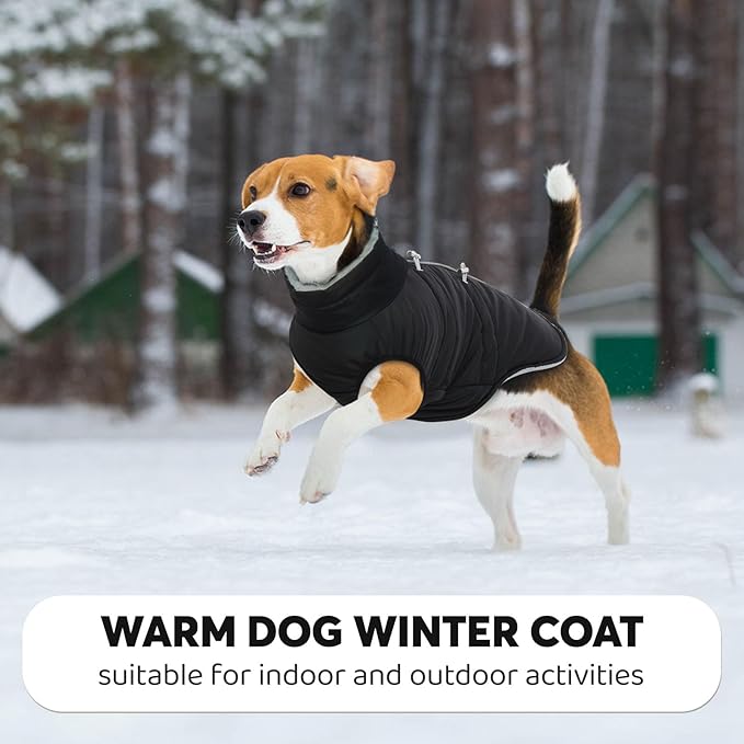 IDOMIK Warm Dog Coat with Harness, Waterproof Reflective Dog Jackets for Small Medium Large Dogs, Fleece High Collar Winter Jacket with Zipper, Pet Winter Snowsuit Clothes for Cold Weather,Black 2XL