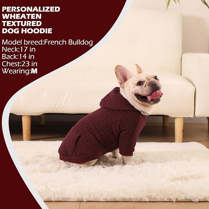 EXPAWLORER Textured Cable Knit Basic Dog Hoodie, Elevated Style Dog Sweater with Leash Hole and Pocket, Soft and Warm Pet Winter Coat, Cold Weather Clothes for Small Medium Large Dogs Cats,Wine Red XS
