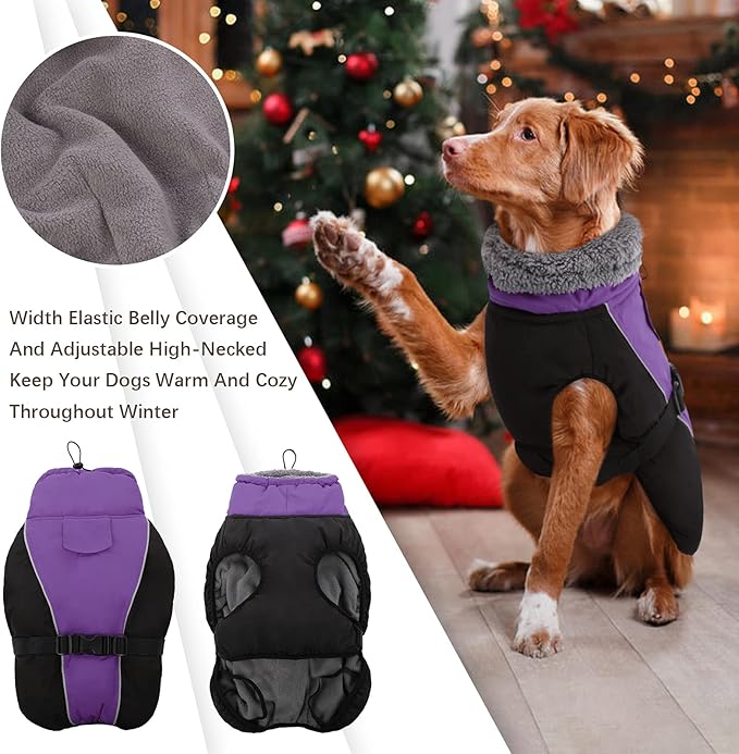 IDOMIK Dog Winter Coat, Reflective Waterproof Dog Jacket for Cold Weather, Warm Pet Coats for Small Medium Large Dogs, High Collar Doggy Fleece Snow Jacket, Winter Vest with Adjustable Buckle,XXL