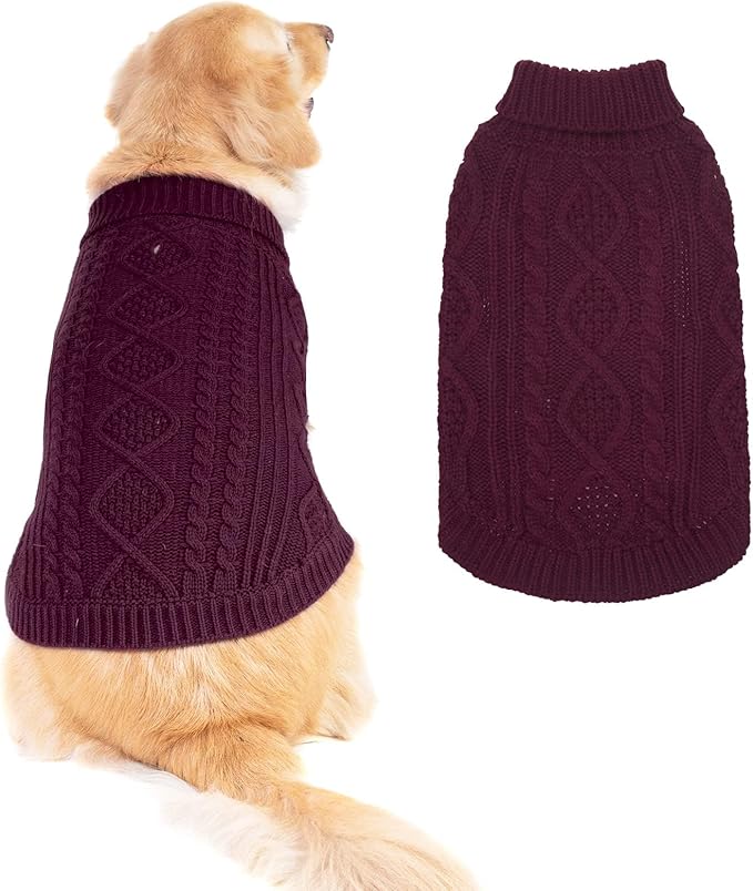 BINGPET Thermal Knitted Dog Sweater for Small Medium Large Dogs,Winter Dog Cat Coat Warm Sweartershirts Outfits,Classic Cable Knit Turtleneck Pullover Dog Jumper Coat Warm Sweartershirts