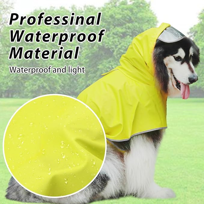 Dog Raincoat Hooded Slicker Poncho - Reflective Lightweight Pet Rain Jacket Coat,Dog Waterproof Raincoat with Adjustable Belly Strap for Small,Medium, Large Dogs (Green, Large)