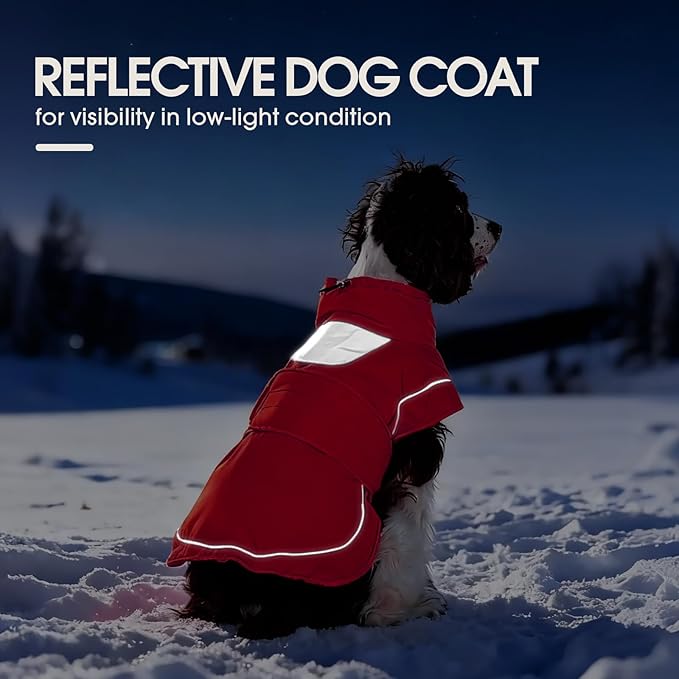Kuoser Dog Jacket, Dog Coats for Large Dogs, Winter Waterproof Big Doggie Vest, Reflective Dogs Cold Weather Coat, Windproof Turtleneck Pet Puffer Jacket Snowsuit Clothes with Harness Hole