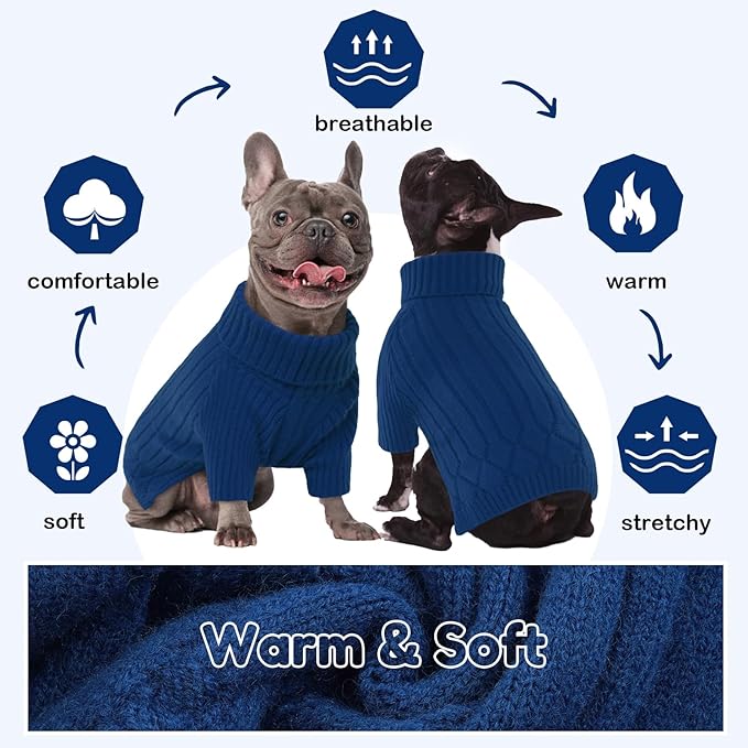 XXXL Dog Sweater for Giant Breed, Warm Winter Fall Dog Sweaters for Dog Girls Boys, Turtleneck Dog Knitwear, Doggie Christmas Sweater, Pet Sweatshirt Clothes Outfit Knit Boxer (Blue XXXL)