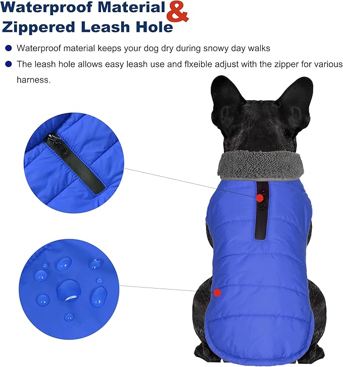 Dog Winter Coat, Waterproof Dog Jacket with Leash Hole, Reflective Adjustable Pet Snow Vest, Warm Fleece Sweater for Small Medium Large Dogs - Blue, XL